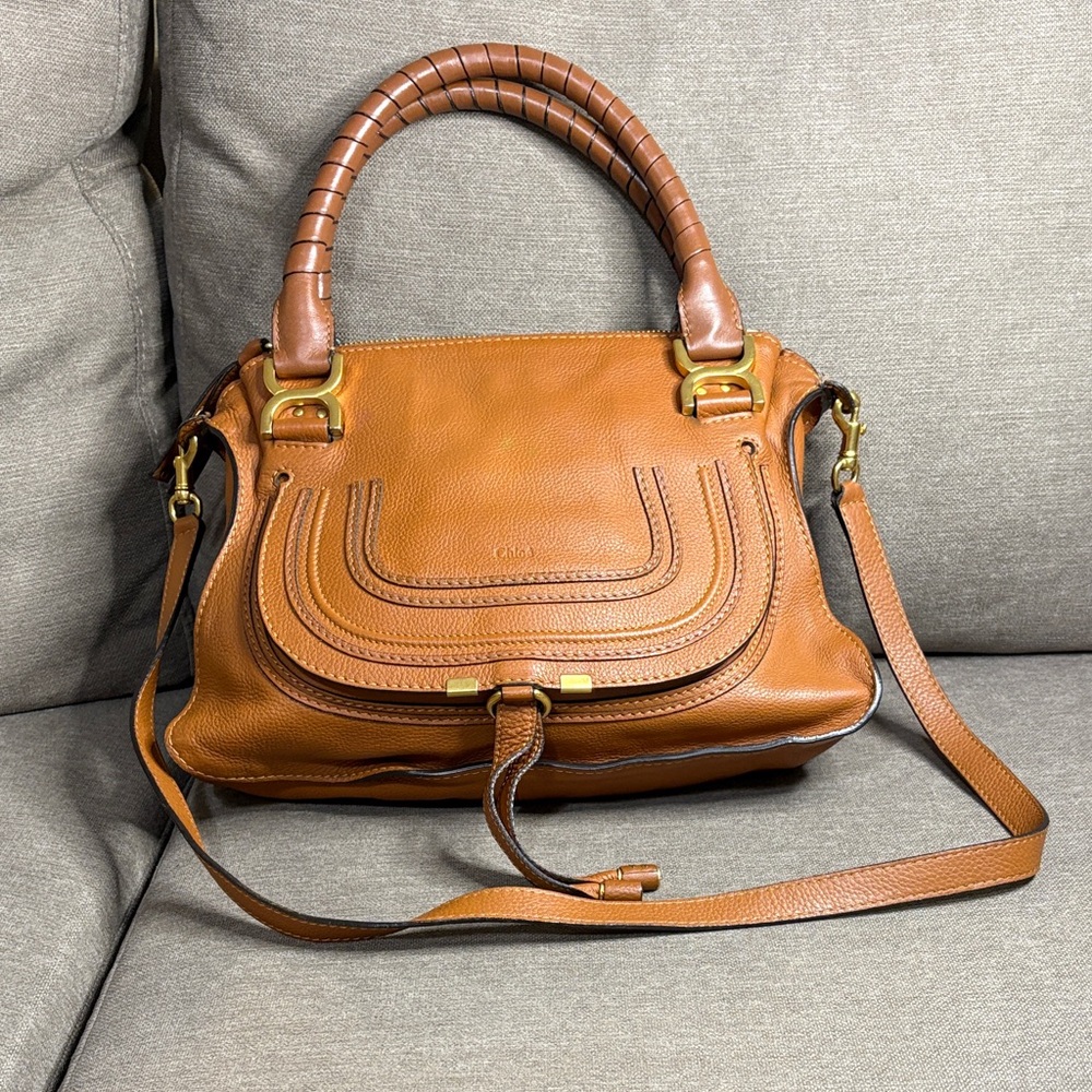 Chloe Marcie Medium Leather Satchel Crossbody Bag w/ Detachable Strap Authentic - Picture 2 of 10